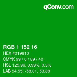 颜色代码: RGB 1 152 16 | qconv.com