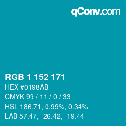 Color code: RGB 1 152 171 | qconv.com