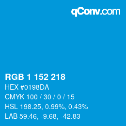 Color code: RGB 1 152 218 | qconv.com