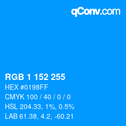 Farbcode: RGB 1 152 255 | qconv.com