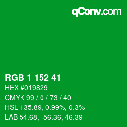 颜色代码: RGB 1 152 41 | qconv.com