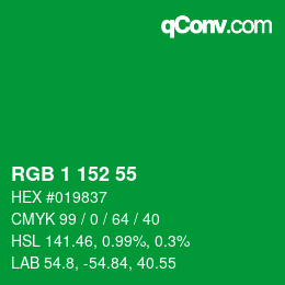颜色代码: RGB 1 152 55 | qconv.com