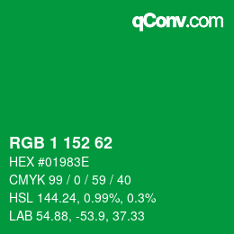 颜色代码: RGB 1 152 62 | qconv.com