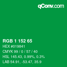 颜色代码: RGB 1 152 65 | qconv.com