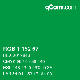 颜色代码: RGB 1 152 67 | qconv.com