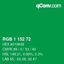 颜色代码: RGB 1 152 72 | qconv.com