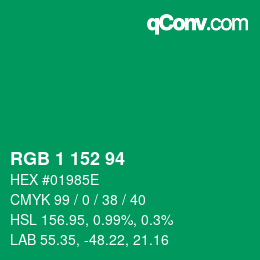 颜色代码: RGB 1 152 94 | qconv.com