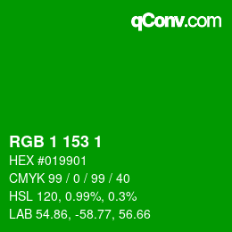カラーコード: RGB 1 153 1 | qconv.com