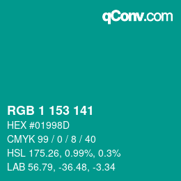 Color code: RGB 1 153 141 | qconv.com