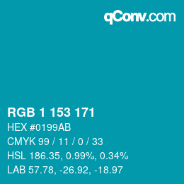 Color code: RGB 1 153 171 | qconv.com