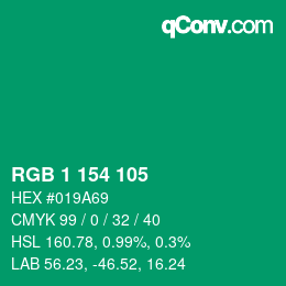 カラーコード: RGB 1 154 105 | qconv.com