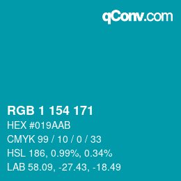 Color code: RGB 1 154 171 | qconv.com