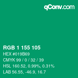 Color code: RGB 1 155 105 | qconv.com