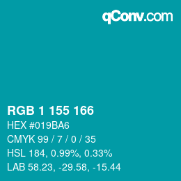 Color code: RGB 1 155 166 | qconv.com