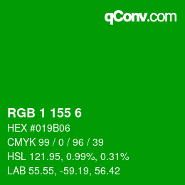 Color code: RGB 1 155 6 | qconv.com