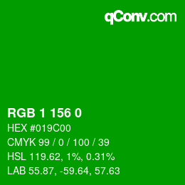 Color code: RGB 1 156 0 | qconv.com