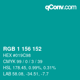 Color code: RGB 1 156 152 | qconv.com