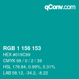 カラーコード: RGB 1 156 153 | qconv.com
