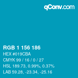 Color code: RGB 1 156 186 | qconv.com
