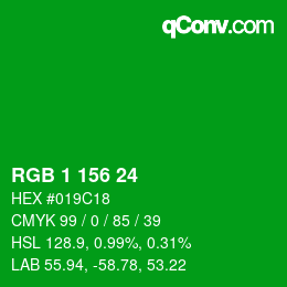 颜色代码: RGB 1 156 24 | qconv.com
