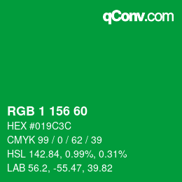 颜色代码: RGB 1 156 60 | qconv.com