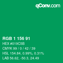 Color code: RGB 1 156 91 | qconv.com