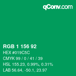 Color code: RGB 1 156 92 | qconv.com