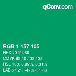 颜色代码: RGB 1 157 105 | qconv.com