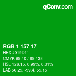 颜色代码: RGB 1 157 17 | qconv.com