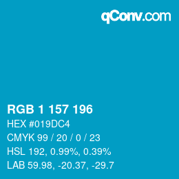 カラーコード: RGB 1 157 196 | qconv.com