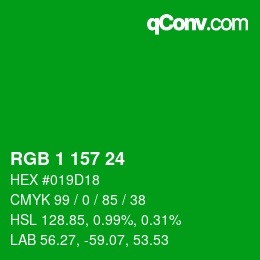 颜色代码: RGB 1 157 24 | qconv.com