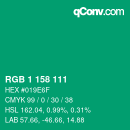 Color code: RGB 1 158 111 | qconv.com