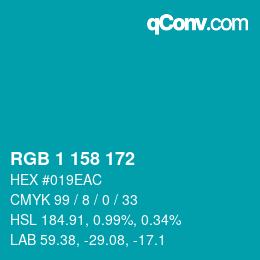 カラーコード: RGB 1 158 172 | qconv.com
