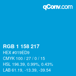 カラーコード: RGB 1 158 217 | qconv.com