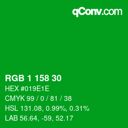 颜色代码: RGB 1 158 30 | qconv.com