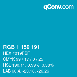 Color code: RGB 1 159 191 | qconv.com