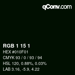 カラーコード: RGB 1 15 1 | qconv.com