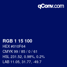 Color code: RGB 1 15 100 | qconv.com