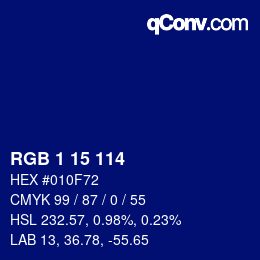 Color code: RGB 1 15 114 | qconv.com