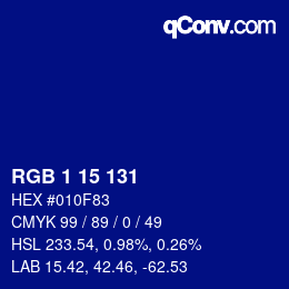 Color code: RGB 1 15 131 | qconv.com