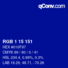 Color code: RGB 1 15 151 | qconv.com