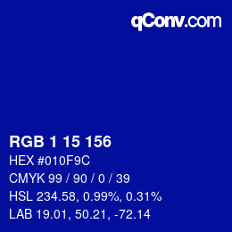 Color code: RGB 1 15 156 | qconv.com