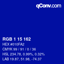 Farbcode: RGB 1 15 162 | qconv.com