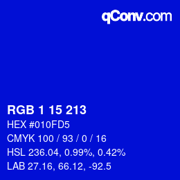 Color code: RGB 1 15 213 | qconv.com