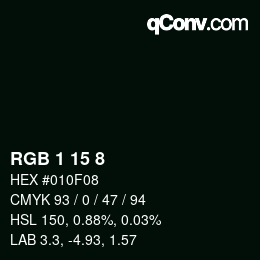 颜色代码: RGB 1 15 8 | qconv.com