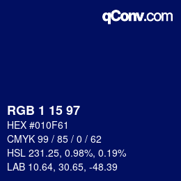 カラーコード: RGB 1 15 97 | qconv.com