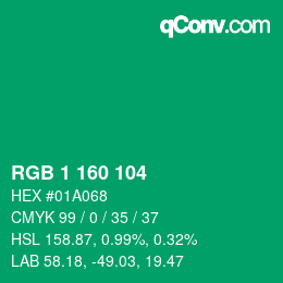 Color code: RGB 1 160 104 | qconv.com