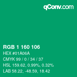 Color code: RGB 1 160 106 | qconv.com