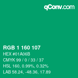 カラーコード: RGB 1 160 107 | qconv.com