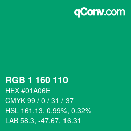Color code: RGB 1 160 110 | qconv.com